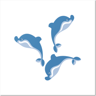 Blue dolphins jumping and swimming Posters and Art